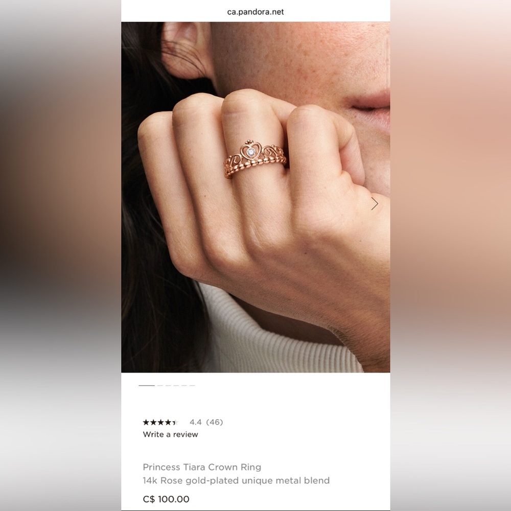 Pandora 14k Rose gold-plated Princess Tiara Crown Ring - Like New!